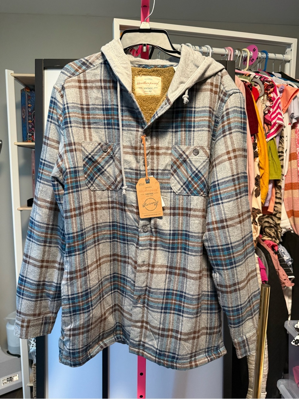 Vintage by Weatherproof Men’s Plaid Flannel Hooded Jacket NWT Medium